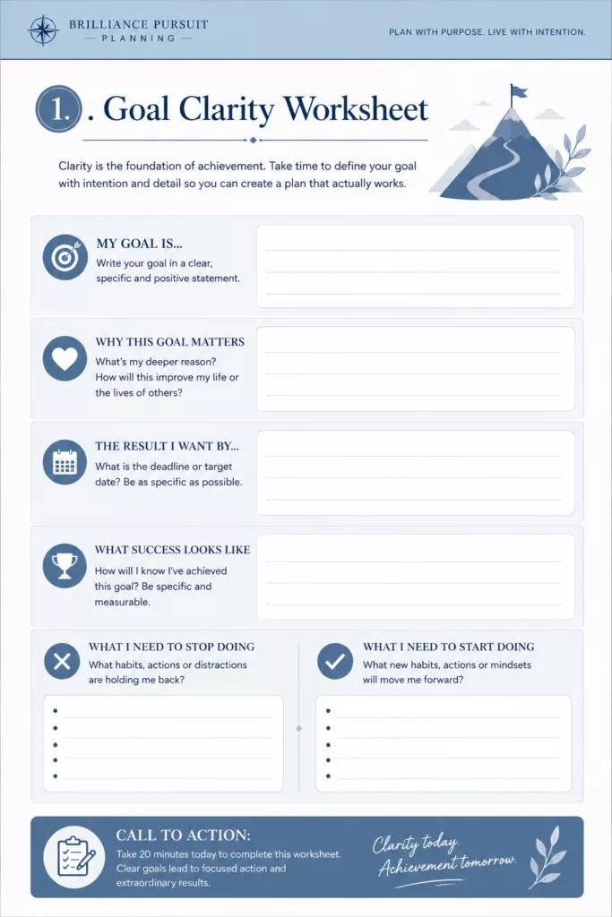 Goal clarity worksheet Goal clarity worksheet to define a clear goal, why it matters, and what success looks like