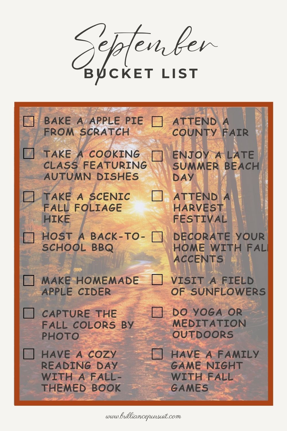 September 2023 Bucket List