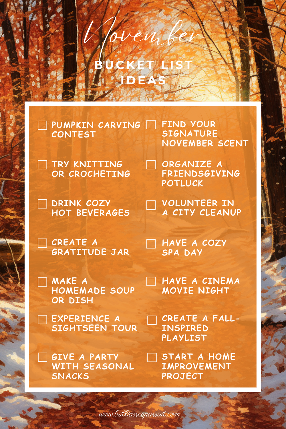 November bucket list ideas and challenges for a cozy autumn