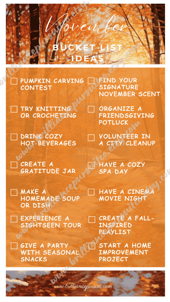 November Bucket List challenges ideas fun cozy autumn