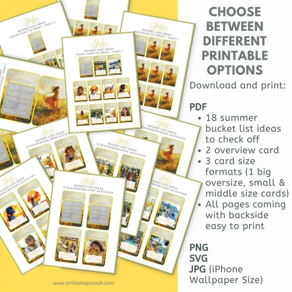 Instant download - printable bucket list card game