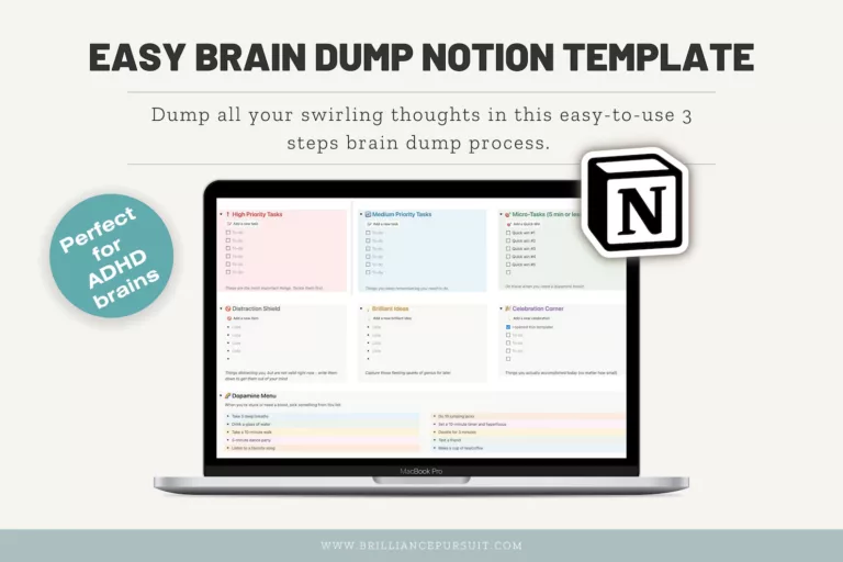 Notion Brain Dump and monthly Dashboard