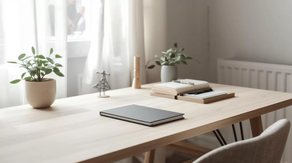 Minimal winter home reset with decluttered desk and cozy planning setup